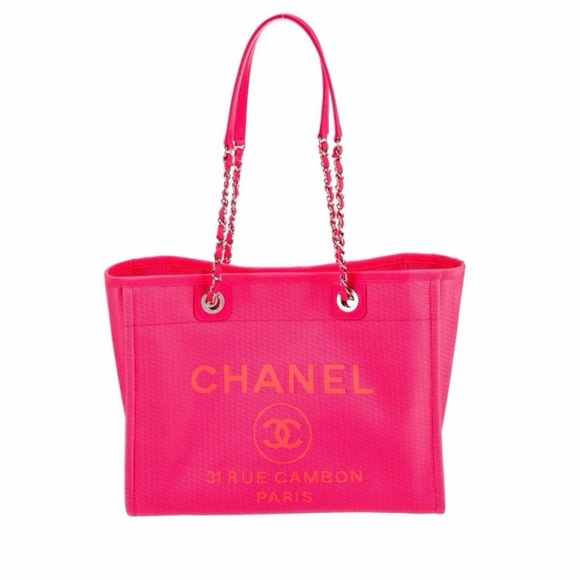 CHANEL Handbags - CHANEL 💯 Authentic Deauville Hot Pink and Orange Medium Tote Bag 🔥 Rare!!